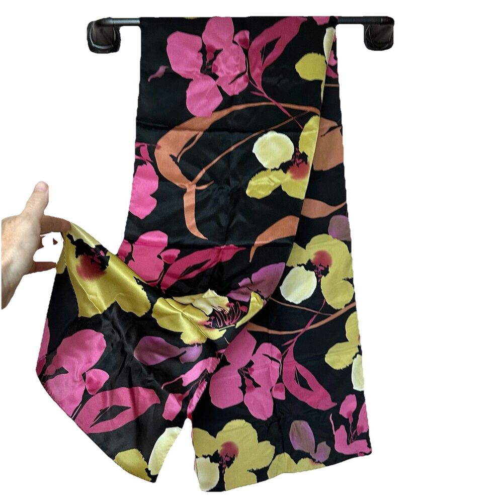 Anne Klein Silk Scarf Rectangle Dark Floral Whimsy Goth Bold Maximalism NWT